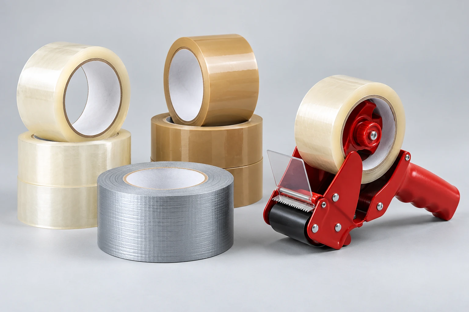 Carton sealing tapes, industrial tape and a handheld dispenser
