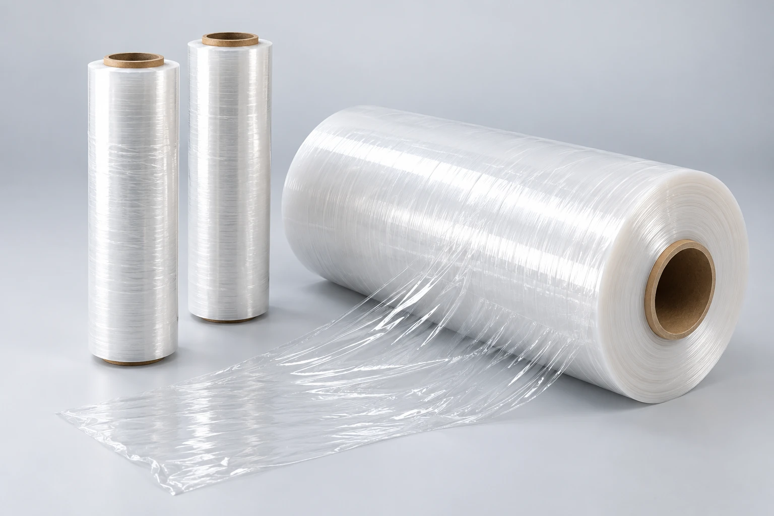 Hand and machine stretch film rolls